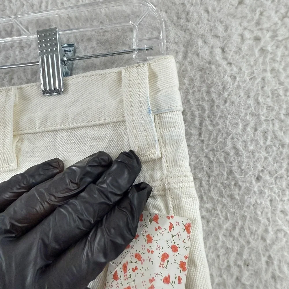 Free‎ People Side Car Mini Skirt Womens Size 28 White Denim Frayed Hem Casual - Picture 4 of 16